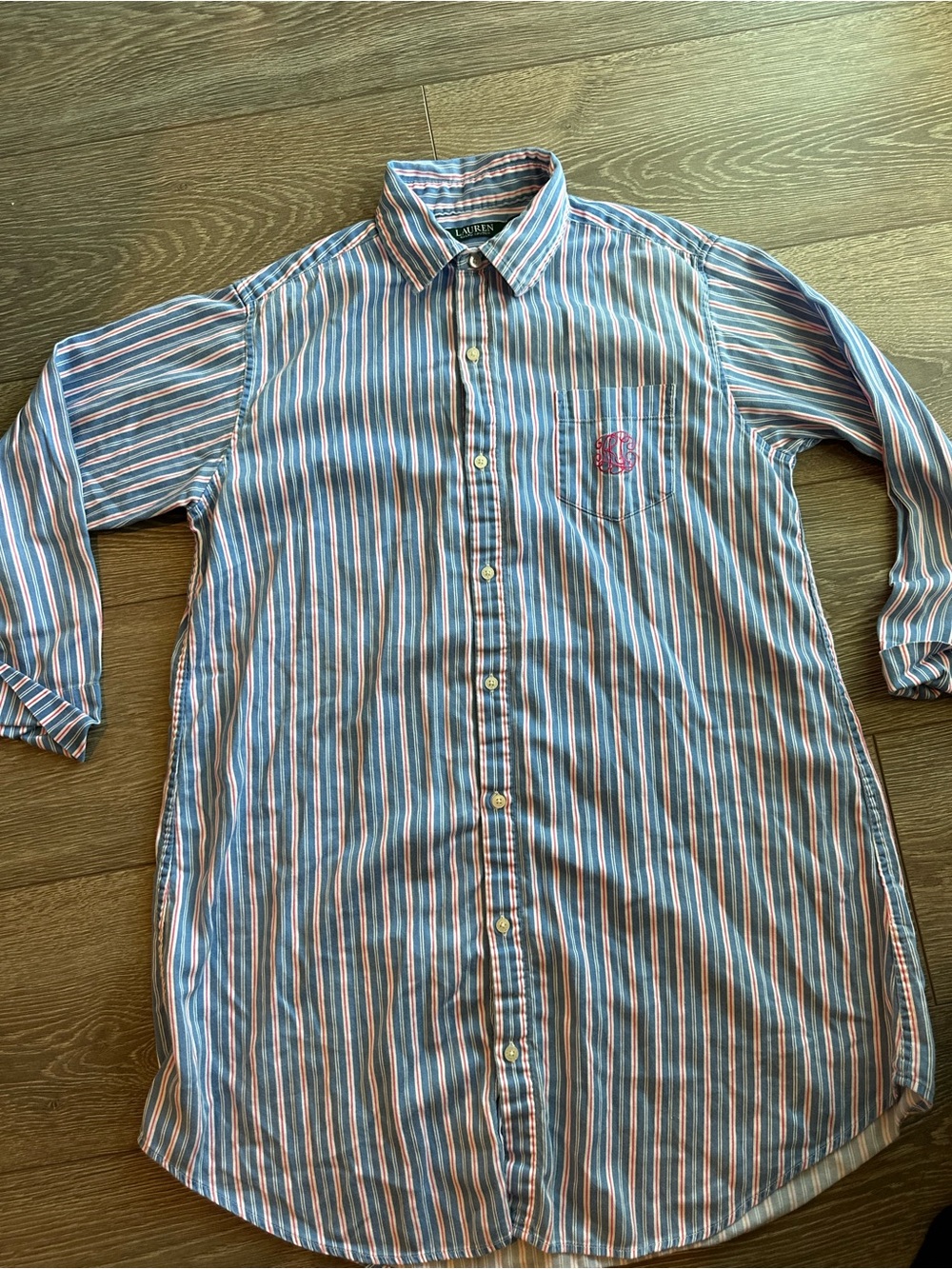 Men's Striped Button-Up Shirt - Blue & Pink